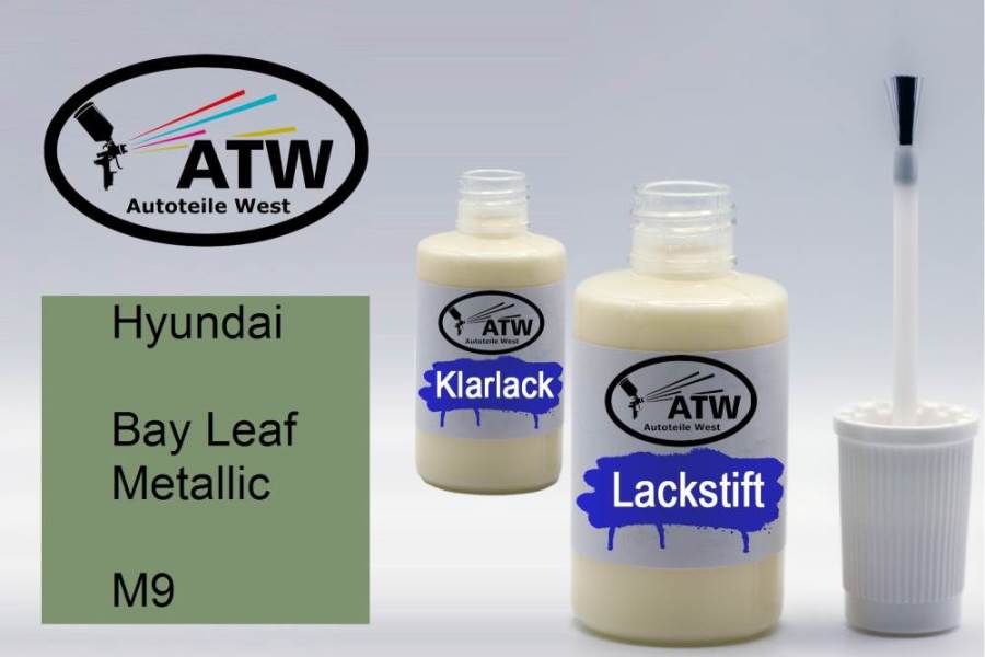 Hyundai, Bay Leaf Metallic, M9: 20ml Lackstift + 20ml Klarlack - Set, von ATW Autoteile West.